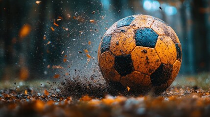 Muddy Soccer Ball in Autumn
