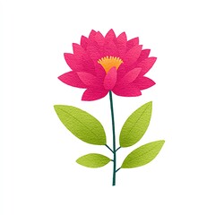 Vibrant Pink Flower with Green Leaves, a Watercolor Delight. The artwork showcases a single bloom against a white backdrop.