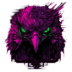 Dynamic cyberpunk owl portrait digital art dark background futuristic aesthetic close-up view technology concept