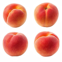 Four Ripe Peaches Showcasing Vivid Color and Texture on Isolated Transparent Background