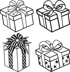 A colorful vector set of gift boxes with ribbons and bows for holiday celebrations like Christmas and birthdays