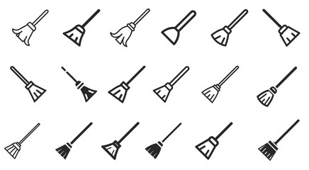 Broom icon set isolated. vector. editable