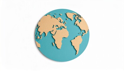A Detailed Cardboard World Map Globe on Teal Background Perfect for Global Concepts