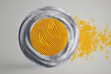 Naklejka premium Abstract sphere with concentric layers of gray and gold.
