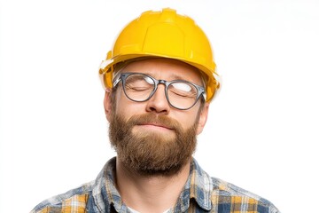 Man in Hard Hat with Closed Eyes
