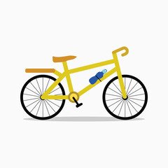 a yellow bicycle with a water bottle attached to it