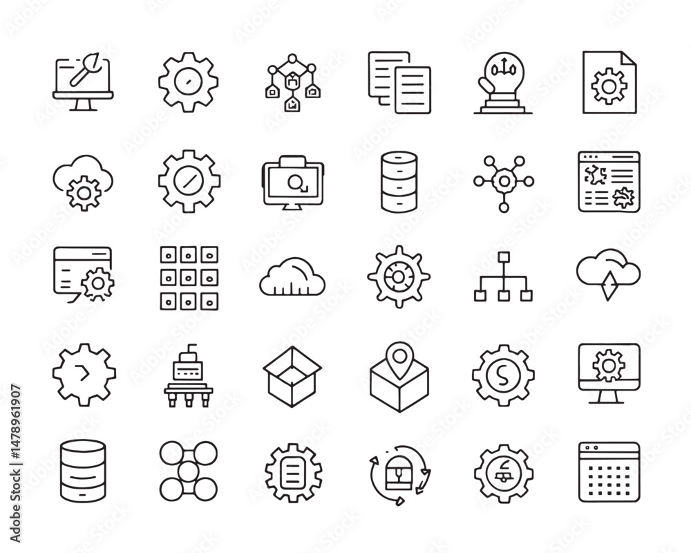 Fototapete Clean Devops outline Icons Ideal for Cloud Engineering Graphics