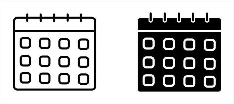 Calendar icon set. Line and glyph calendar set. Month cal.