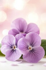 Obraz premium Delicate Purple Pansies Bloom in Soft Light Macro Floral Still Life Beauty Springtime