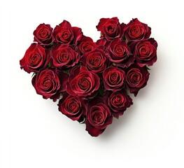 Deep red roses arranged in a heart shape
