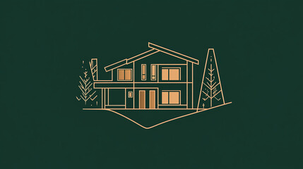 Minimal line logo of real estate featuring a contemporary house