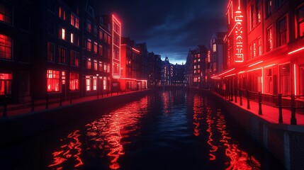 Night Canal, Red Neon Lights