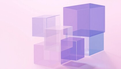 Translucent lavender geometric arrangement floating softly in gradient space, evocative abstract structure