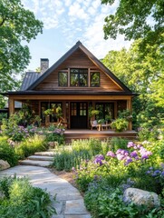 Charming Modern Farmhouse with Wraparound Porch and Rustic Design