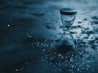 Time's fleeting presence amidst shattered glass.