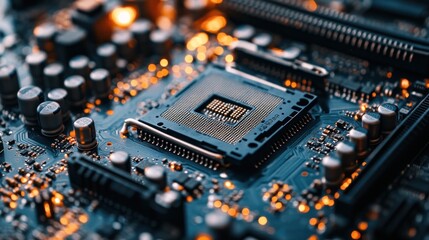 Fototapeta premium Close-up of a Computer Motherboard with CPU