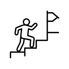 Success Goal Achievement Icon – Person Climbing Steps to Flag Vector Line Art