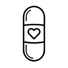 Love Pill Icon – Heart Medicine Capsule Line Art Vector
