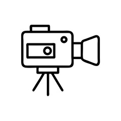 Vintage Video Camera Icon – Retro Film Recorder Line Art on Tripod
