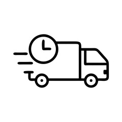 Fast Delivery Truck Icon with Clock – Line Art Vector Symbol for Express Shipping