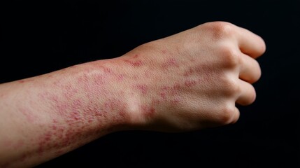 Caucasian female adult with eczema on hand and wrist