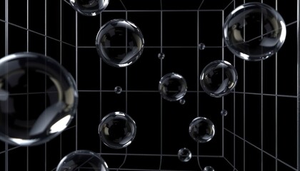 Floating Spheres in Grid Formation: A Serene and Minimalist Abstract Composition, Representing Clarity and Precision