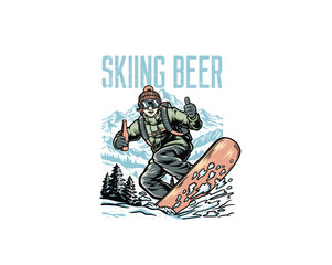 skiing beer in mountain illustration