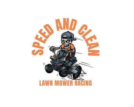 skeleton ride lawn mower speed illustration