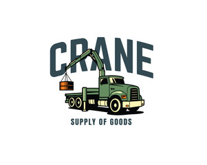 truck car and crane illustration
