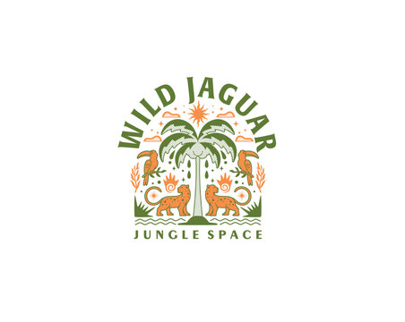 Wild jaguar jungle space illustration