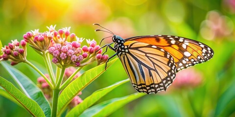 Fototapeta premium Monarch Butterfly on Milkweed Plant , transformation, rare, transformation, rare, unique, wildlife, insect