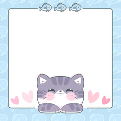 Cute memo template in pastel blue, decorated with cats, hearts and fish.