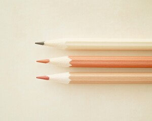 Obraz premium Three pencils of earth tones on textured paper Minimalist aesthetic.