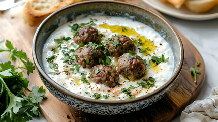 A bowl of meatballs with parsley and bread crumbs