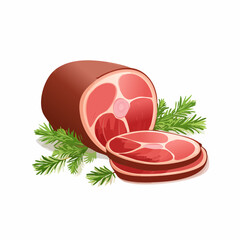 Illustration of Sliced Ham with Rosemary Sprigs on Transparent Background