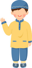 muslim boy student waving illustration