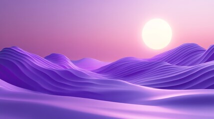 Surreal Purple Landscape with Sunset in Abstract Desert