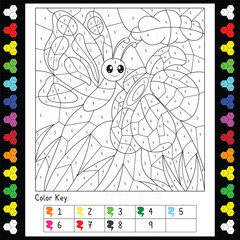 Simple butterfly color-by-number coloring book for kids