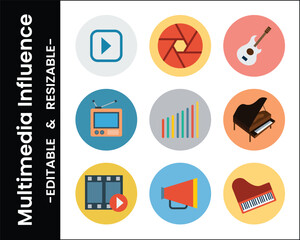 Multimedia Creative Vector Set Of Music Video And Communication Tools In Modern Flat Style