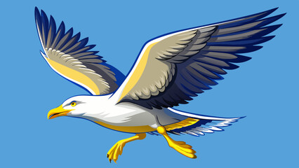 Fototapeta premium A Yellow-legged Gull (Larus michahellis) soars gracefully through the air, its broad wings fully extended in a display of effortless motion and aerodynamic beauty. Every feather is captured with clar