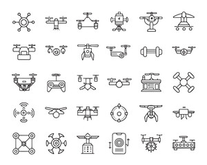 Minimal drone icon collection in modern thin line art style