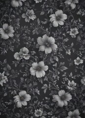 Elegant dark grey floral wallpaper; intricate vine pattern with refined blossoms , pattern, texture