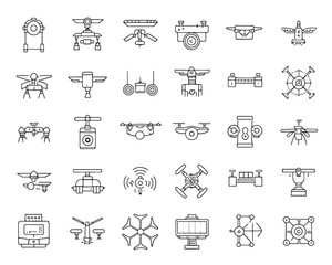 Drone technology line art icon set for vector illustrations