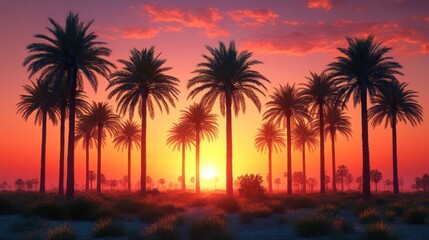 Sunset Paradise: Silhouetted Palm Trees at Golden Hour