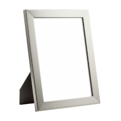 Simple silver picture frame with a white center, angled view, against a black background