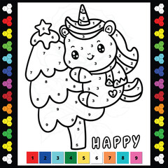 Simple unicorn color by number coloring book for kids