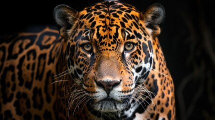 Obraz premium Close-up of a wild cat with black spots on its orange fur