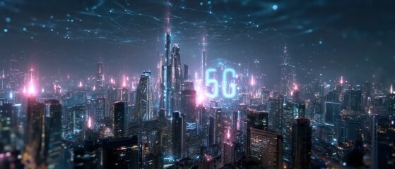 Obraz premium Futuristic 5 g city at night