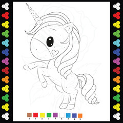 Simple unicorn color by number coloring book for kids