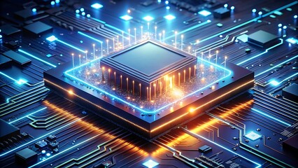 Fototapeta premium High-Tech CPU on Circuit Board: Advanced Microchip Technology